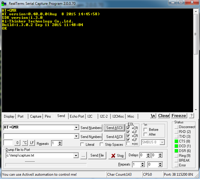 Sending 'Get Version' Command to ESP8266 Module
