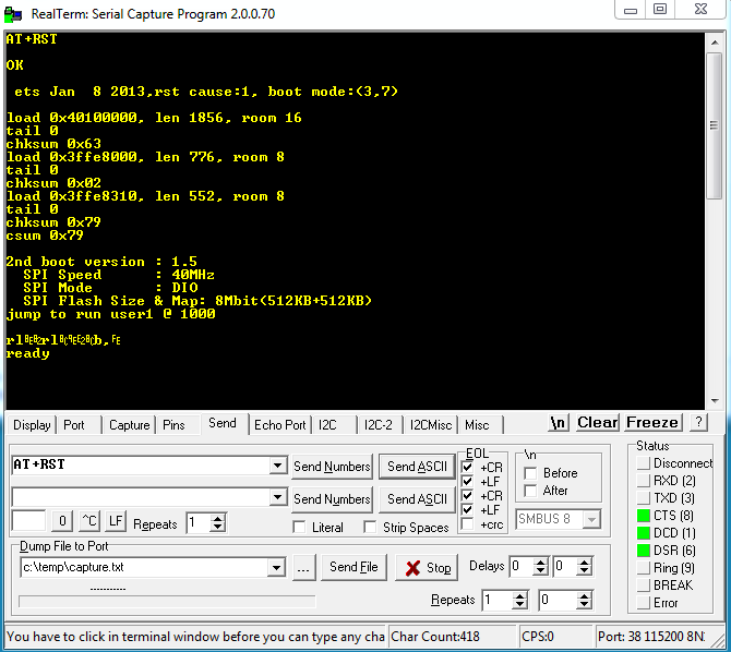 Sending Reset Command to ESP8266 Module