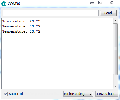 Serial Monitor Showing LM35DZ Sensor Readings